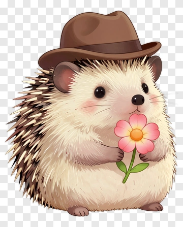 Cartoon Hedgehog Holding A Flower PNG