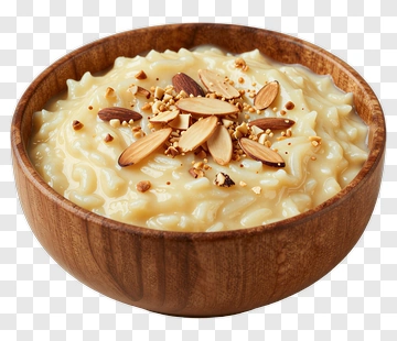 Bowl Of Rice Pudding With Almonds PNG