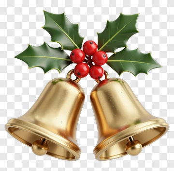 Christmas Bells With Holly And Berries PNG