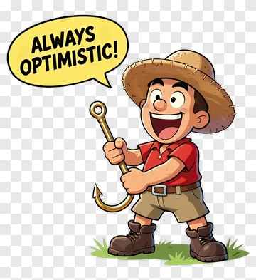Cartoon Boy Holding A Fishing Hook With Optimistic Message PNG