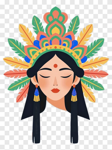 Colorful Woman With Feathered Headdress PNG