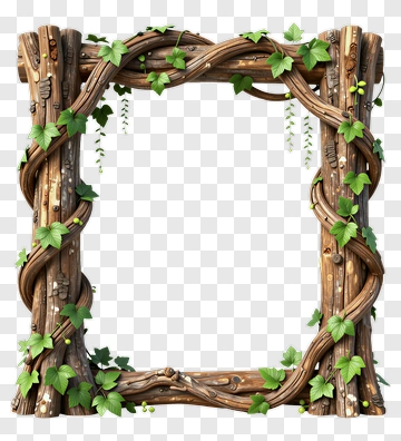 Wooden Frame With Ivy Vines PNG