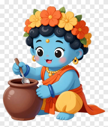 Cartoon Baby Krishna Holding A Pot PNG