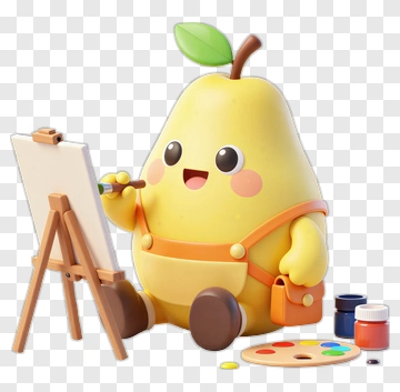 Cartoon Pear Painting On An Easel PNG