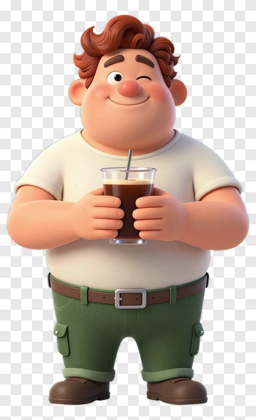 Cartoon Character Holding A Drink PNG