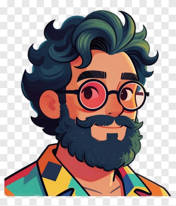 Cartoon Man With Glasses And Colorful Shirt PNG