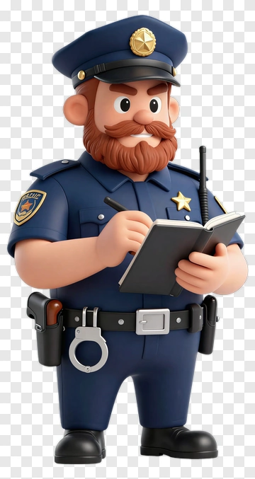 3D Police Officer Writing In Notebook PNG
