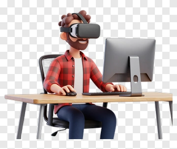 3D Gamer Using Virtual Reality Headset At Computer PNG