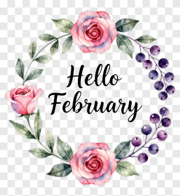 Hello February Floral Wreath PNG