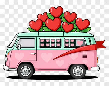 Cartoon Van Filled With Hearts PNG