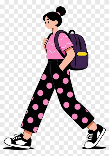 Girl Walking With A Backpack PNG
