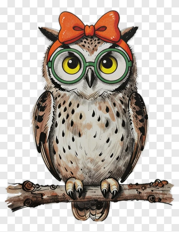 Cartoon Owl Wearing Glasses And A Bow PNG