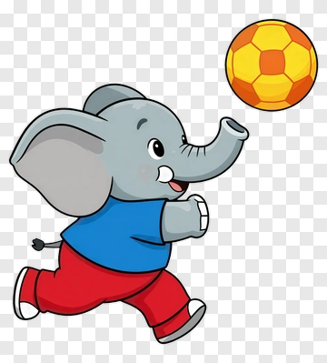 Cartoon Elephant Kicking A Soccer Ball PNG