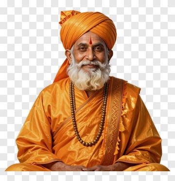 Elderly Man In Orange Robe With Beads PNG