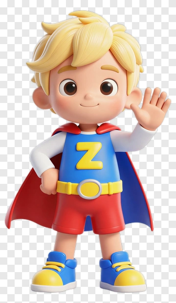 3D Cartoon Superhero Boy Waving Hello PNG