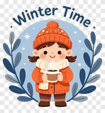 Cartoon Girl Holding A Cup In Winter Time PNG