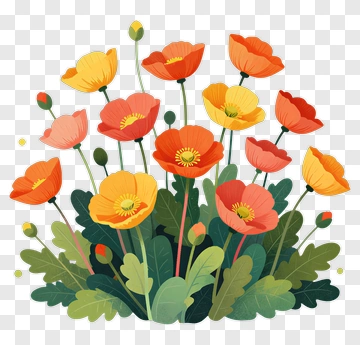 Colorful Flower Bouquet With Poppies PNG