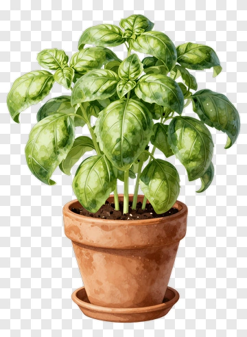 Basil Plant In A Terracotta Pot PNG