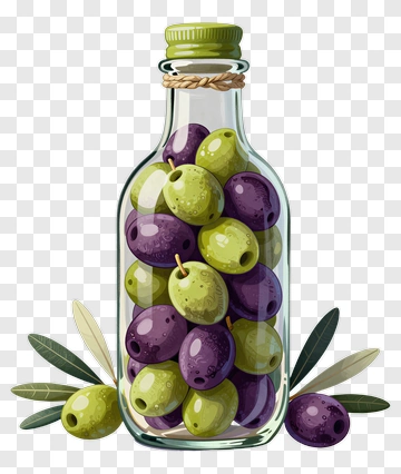 Bottle Of Green And Black Olives PNG