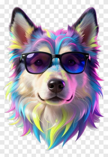 Colorful Dog Wearing Sunglasses PNG