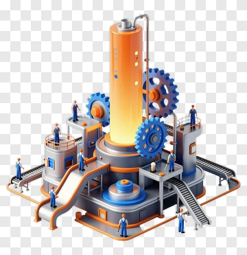 3D Factory With Gears And Workers PNG