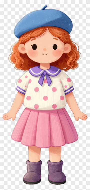 Cartoon Girl In Pink Skirt And Beret PNG