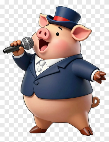 Singing Cartoon Pig Holding A Microphone PNG