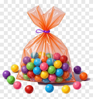 Colorful Candy Bag Filled With Gumballs PNG