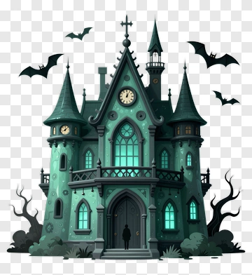 Haunted Gothic Castle With Bats PNG
