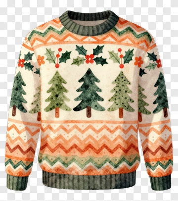 Christmas Sweater With Trees And Holly PNG