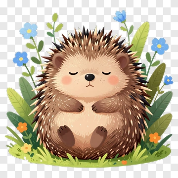 Cute Hedgehog Sitting In A Floral Garden PNG