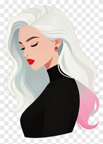 Stylish Woman With Long White Hair PNG