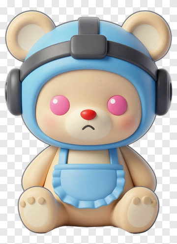 Cute Cartoon Bear Character With Blue Headphones PNG