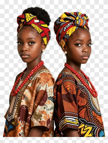 African Sisters Wearing Traditional Clothing PNG