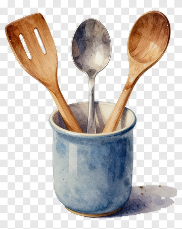 Watercolor Kitchen Utensils In A Blue Holder PNG