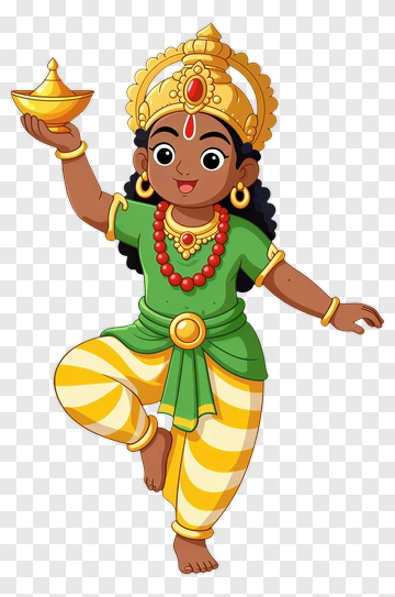 Cartoon Indian Dancer Holding A Golden Lamp PNG