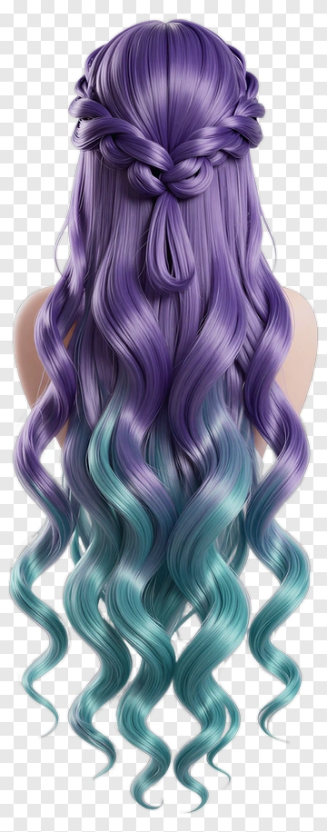 Long Purple And Teal Wavy Hair PNG