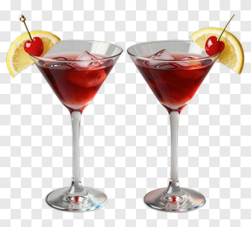 Cocktail Glasses With Cherries And Lemon Slices PNG