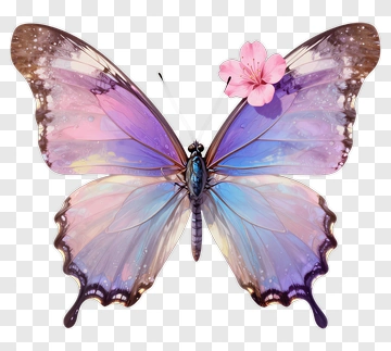 Colorful Butterfly With Pink Flower PNG