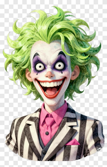 Cartoon Joker With Green Hair And Striped Suit PNG