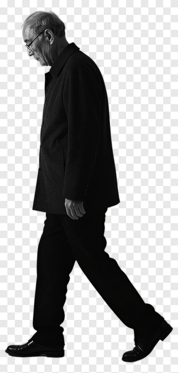 Elderly Man Walking In A Black Coat PNG