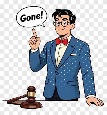 Cartoon Man Holding A Gavel And Saying Gone PNG