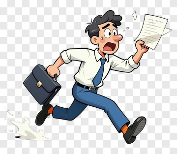 Cartoon Businessman Running With Briefcase And Papers PNG