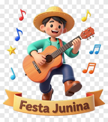 Cartoon Musician Playing Guitar At Festa Junina PNG