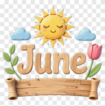June With Sun And Flower Elements PNG