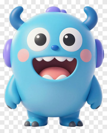 3D Blue Monster With Big Eyes And Smile PNG