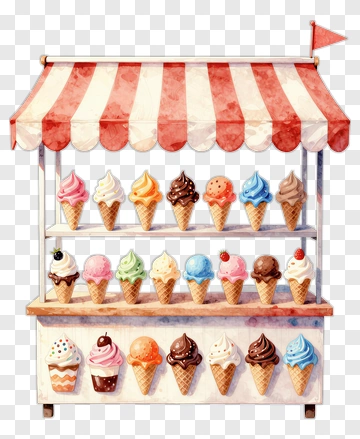 Ice Cream Stand With Colorful Cones PNG