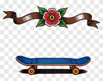 Skateboard With Floral Banner PNG