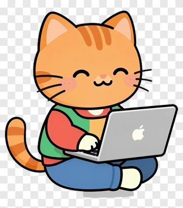 Cartoon Cat Using A Laptop PNG