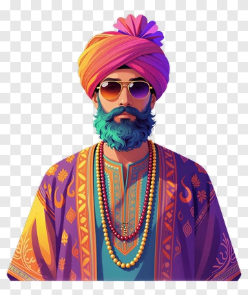 Colorful Man In Traditional Attire With Sunglasses PNG